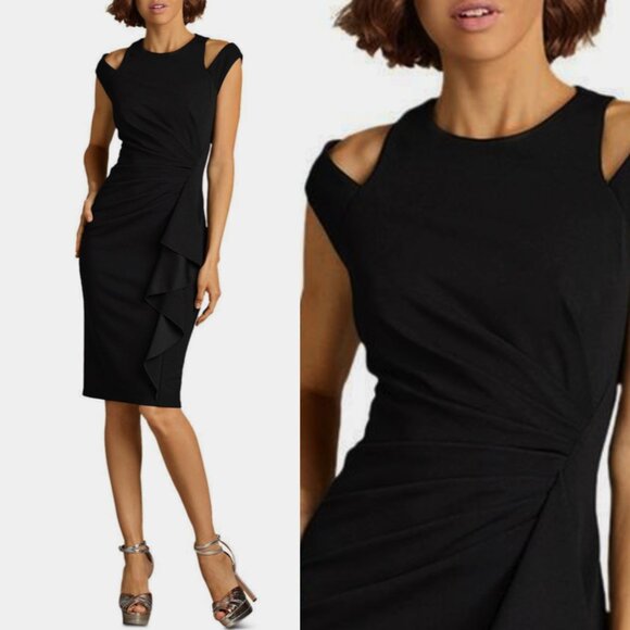 NWT Tadashi Shoji Navin Shoulder Cut-Out Dress BOS21029M black size XS - Picture 1 of 2